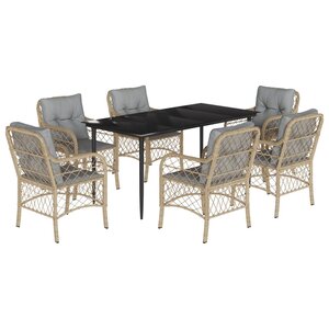 vidaXL Ensemble à manger de jardin coussins 7 Pièces mélange beige rotin