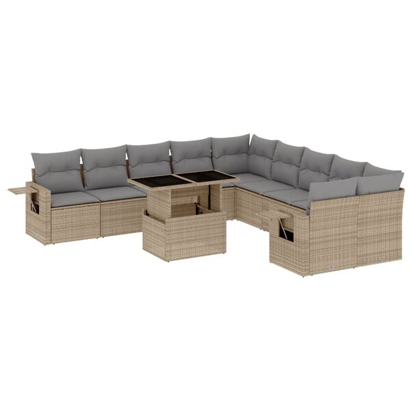 vidaXL Salon de jardin 11 Pièces avec coussins beige résine tressée