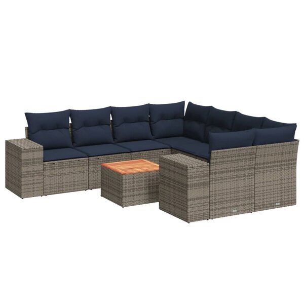 vidaXL Salon de jardin 9 Pièces avec coussins gris résine tressée