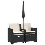 vidaXL Canapé de jardin 2 places avec parasol et tabourets noir rotin