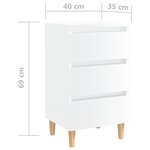 vidaXL Tables de chevet pieds en bois 2 Pièces blanc brillant 40x35x69 cm