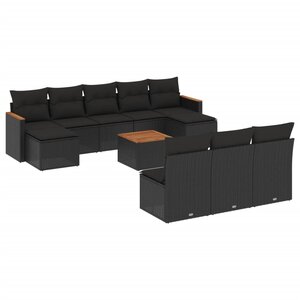 vidaXL Salon de jardin 11 Pièces avec coussins noir résine tressée