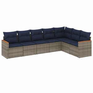 vidaXL Salon de jardin 7 Pièces avec coussins gris résine tressée
