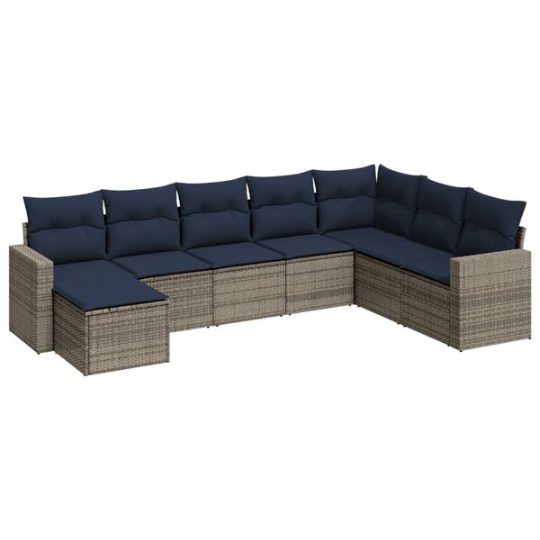 vidaXL Salon de jardin 8 Pièces avec coussins gris résine tressée