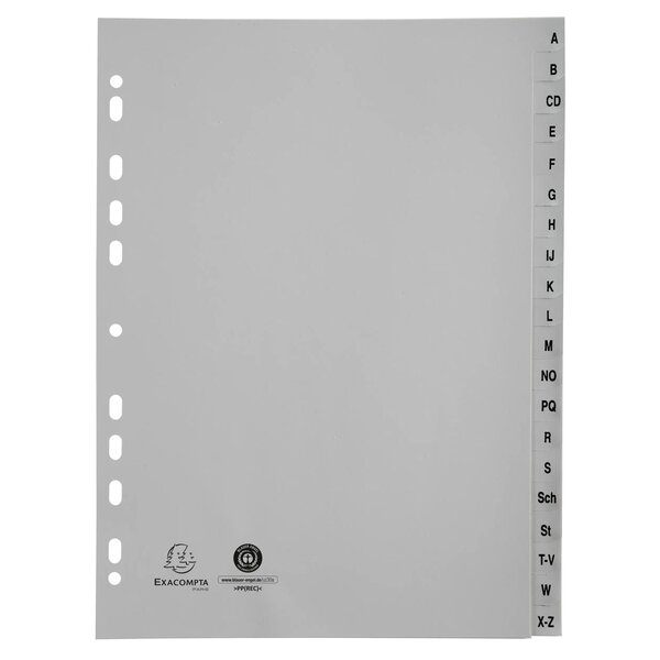 Intercalaires Imprimés Alphabétiques Pp Recyclé Gris A-z (alphabet Allemand) - 20 Positions - A4 - Gris - X 25 - Exacompta