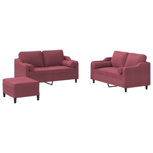 vidaXL Ensemble de canapés 3 Pièces avec coussins rouge bordeaux tissu