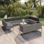 vidaXL Salon de jardin 14 Pièces avec coussins Résine tressée Gris