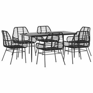 vidaXL Ensemble à manger de jardin 7Pièces noir poly rotin verre