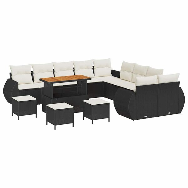 vidaXL Ensemble de canapé de jardin avec coussin 14 Pièces Noir et crème