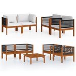 vidaXL Salon de jardin 5 Pièces avec coussins Crème Bois d'acacia solide