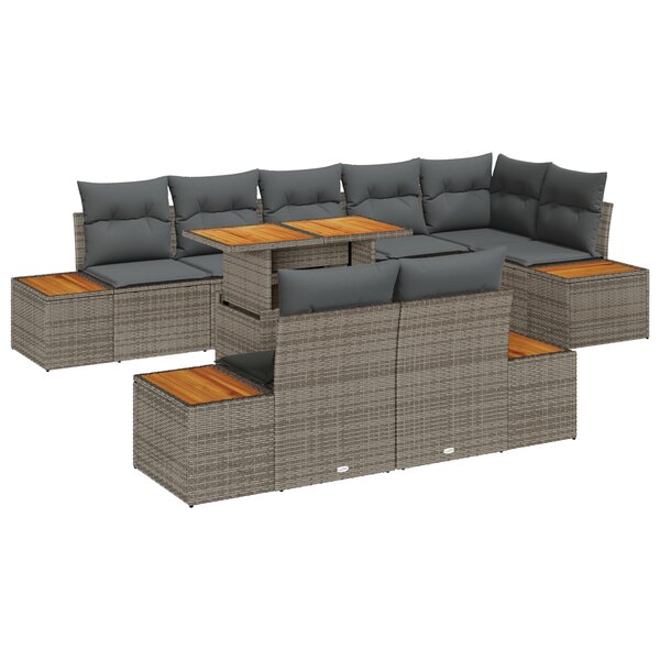 vidaXL Ensemble de salle à manger de jardin 9 pièces avec coussins gris en poly rotin et acacia