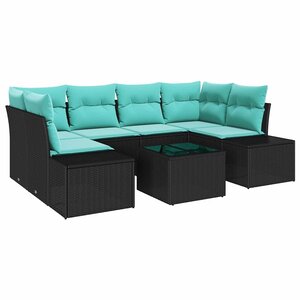 vidaXL Ensemble de canapé de jardin avec coussin 7 Pièces Noir polyrotin
