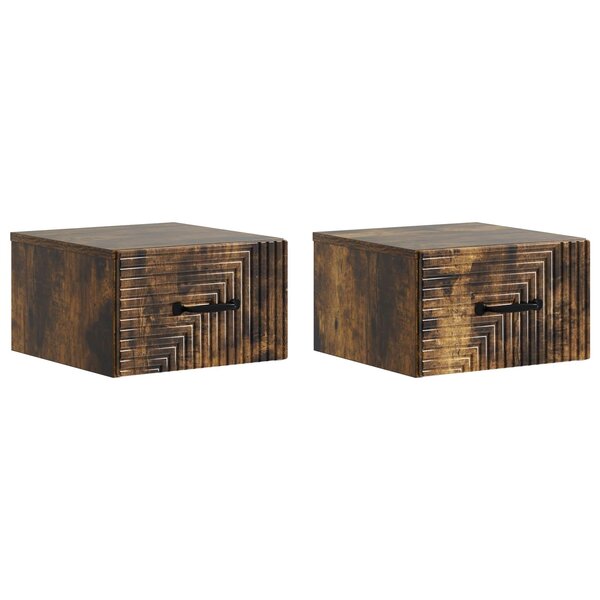 vidaXL Cabinet de chevet mural 2 Pièces Chêne fumé 34 5 x 33 x 20 cm