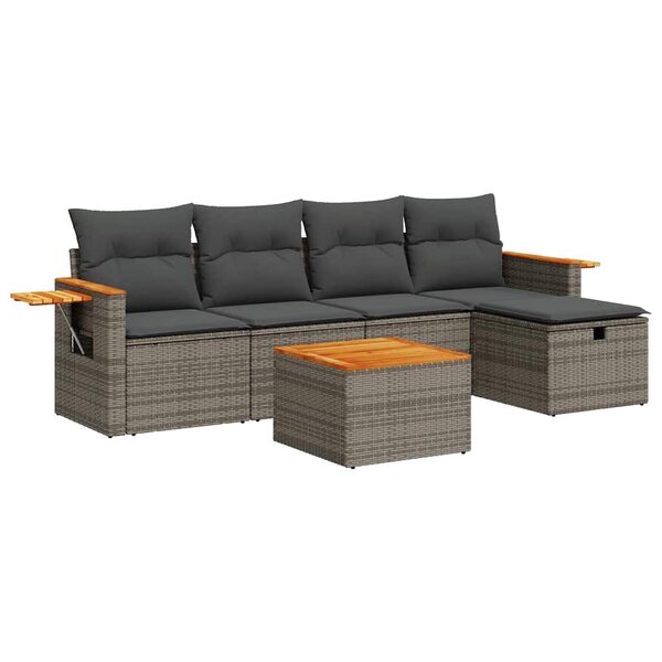 vidaXL Salon de jardin 6 Pièces avec coussins gris résine tressée