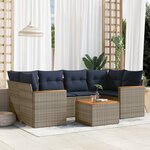 vidaXL Salon de jardin 7 Pièces avec coussins gris résine tressée