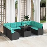 vidaXL Ensemble de canapé de jardin 10 Pièces Noir Poly rotin
