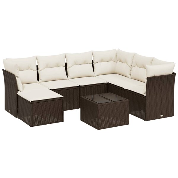 vidaXL Salon de jardin 8 Pièces avec coussins marron résine tressée