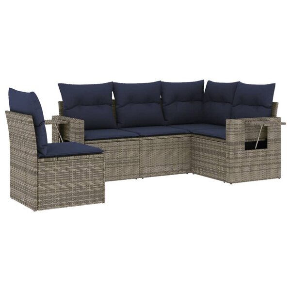 vidaXL Salon de jardin 5 Pièces avec coussins gris résine tressée