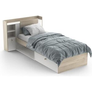 Lit enfant LIFE 90 x 190/200 - Rangements - chêne et blanc