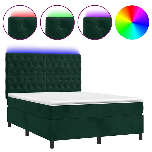 vidaXL Sommier à lattes de lit matelas et LED Vert foncé 140x190 cm