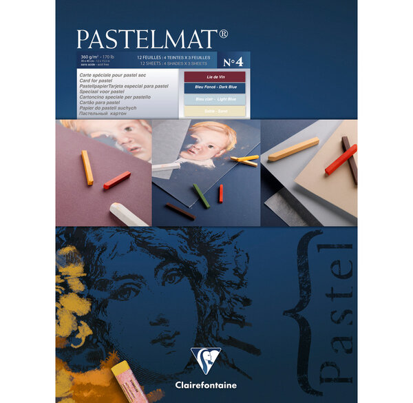 Bloc Pastelmat n°4 18x24 12F 360g bleu clair-bleu foncé- lie de vin et sable CLAIREFONTAINE