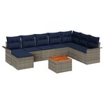 vidaXL Ensemble de canapé de jardin avec coussin 9 Pièces Gris et marine