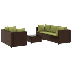 vidaXL Salon de jardin 6 Pièces avec coussins Marron Résine tressée