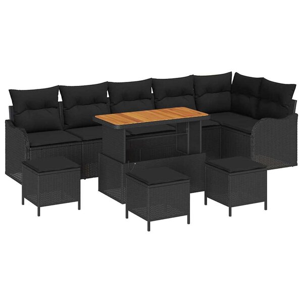vidaXL Ensemble de canapé de jardin avec coussin 10 Pièces Noir