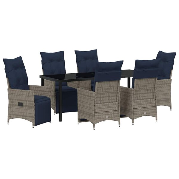 vidaXL Ensemble table et chaises avec coussin 7 Pièces Gris Rotin PE