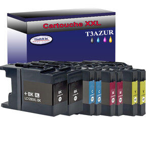 T3AZUR- Lot de 8 Cartouches compatibles avec Brother LC1240 / LC1280 XL pour Brother MFC-J430W  MFC-J5910DW  MFC-J625DW