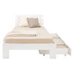 Lit en Bois 90x200 cm Blanc - Lit Simple - avec Matelas à ressorts - 2 Tiroirs