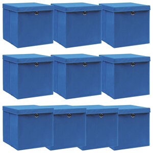 vidaXL Boîtes de rangement avec couvercle 10 Pièces Bleu 32x32x32cm Tissu