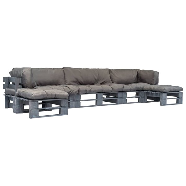 vidaXL Salon palette de jardin 6 Pièces avec coussins gris bois