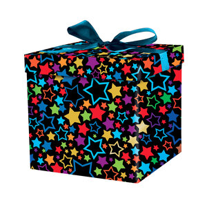 Boîte cadeau avec nœud -étoiles multicolores
