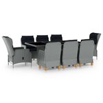 vidaXL Mobilier à dîner 9 Pièces avec coussins Résine tressée Gris clair