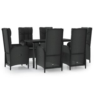 vidaXL Ensemble à manger de jardin coussins 7Pièces Noir Résine tressée
