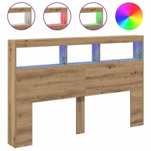 vidaXL Armoire tête de lit avec LED chêne artisanal 160x17x102 cm