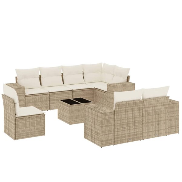 vidaXL Salon de jardin avec coussins 9 Pièces beige résine tressée