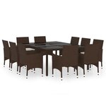 vidaXL Ensemble à Manger de jardin 11Pièces poly rotin bois solide brun