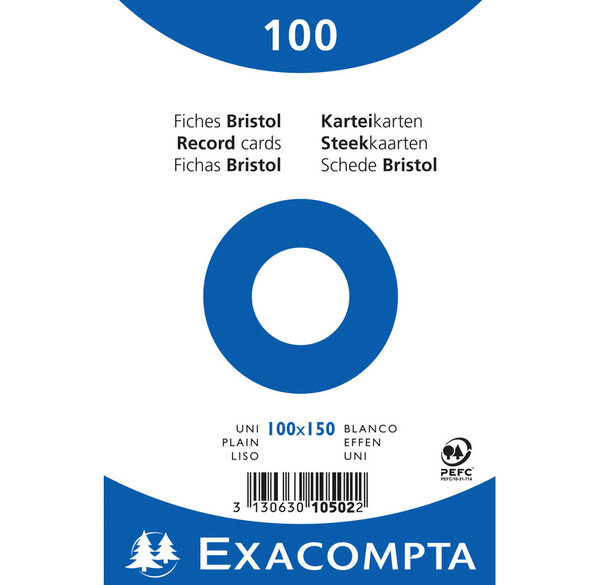 Paquet de 100 Fiches BRISTOLS BLANC 100/150 S/FILM x 20 EXACOMPTA