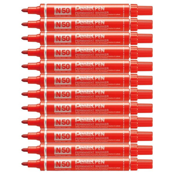 Marqueur permanent N50 Pointe Ogive 2 mm Rouge x 12 PENTEL
