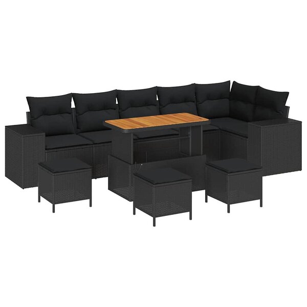 vidaXL Ensemble de canapé de jardin 10 Pièces Noir polyrotin