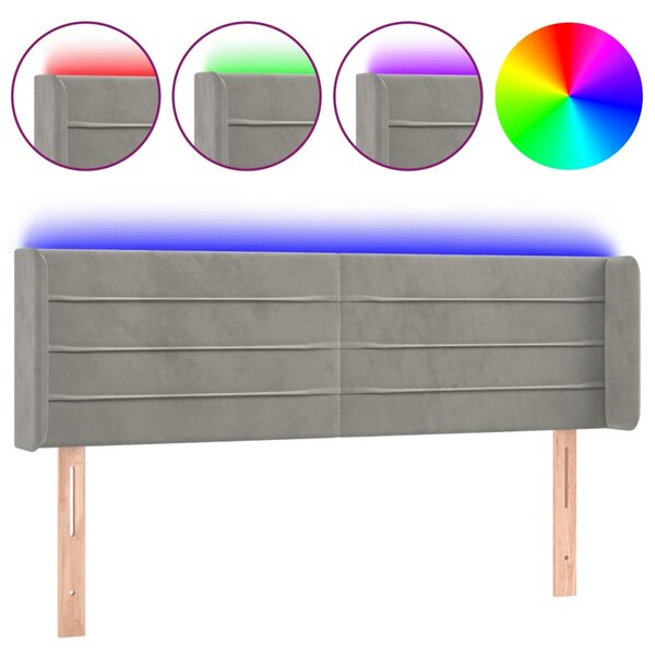 vidaXL Tête de lit à LED Gris clair 147x16x78/88 cm Velours