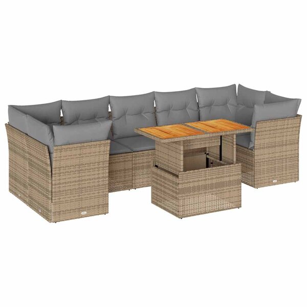 vidaXL Salon de jardin avec coussins 8 Pièces beige résine tressée