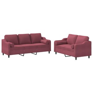 vidaXL Ensemble de canapés 2 Pièces avec coussins rouge bordeaux tissu