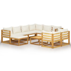 vidaXL Salon de jardin 10 Pièces avec coussin Crème Bois d'acacia solide