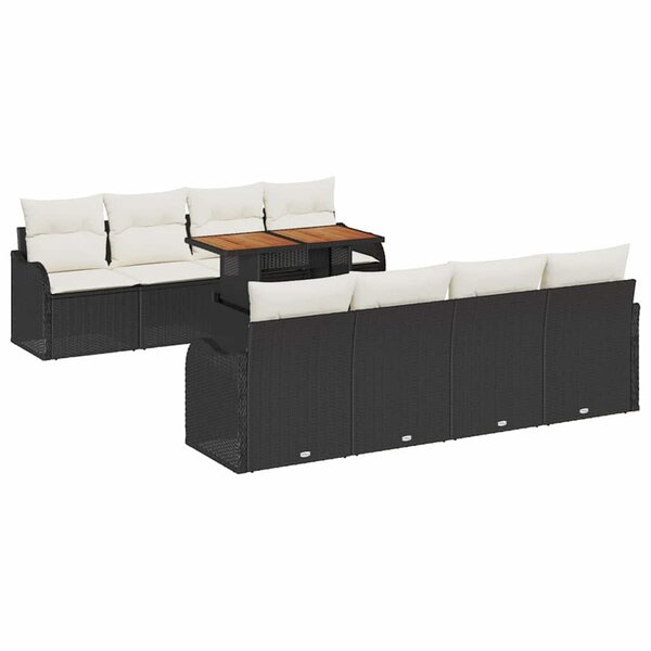 vidaXL Ensemble de canapé de jardin 9 Pièces Noir Poly rotin
