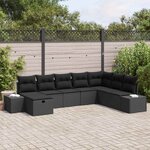 vidaXL Ensemble de canapé de jardin avec coussin 8 Pièces Noir polyrotin