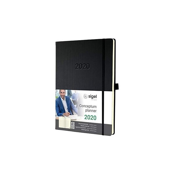 SIGEL C2018 Agenda semainier 2020 Conceptum, couverture rigide, 22,5 x 31,5 cm, vertical, noir