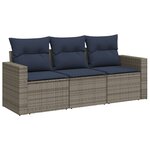 vidaXL Salon de jardin avec coussins 3 Pièces gris résine tressée